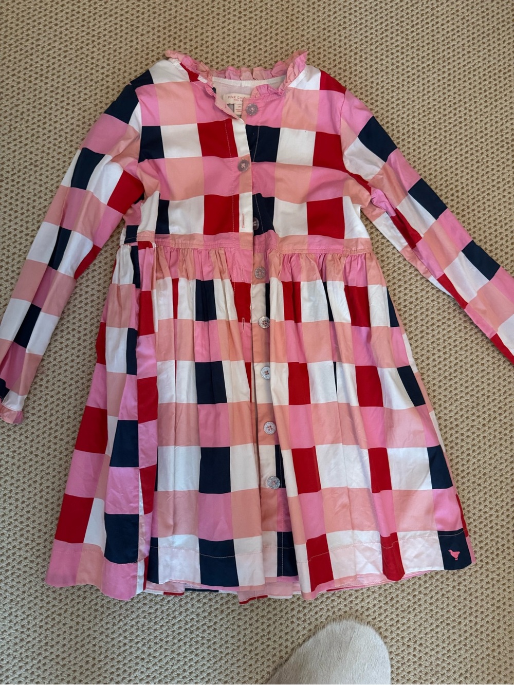 Pink Chicken Pink, Red, Navy & White Check Button-Front Dress